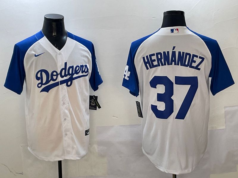 Men Los Angeles Dodgers 37 Hernandez White Blue Fashion Game 2025 Nike MLB Jersey style 1